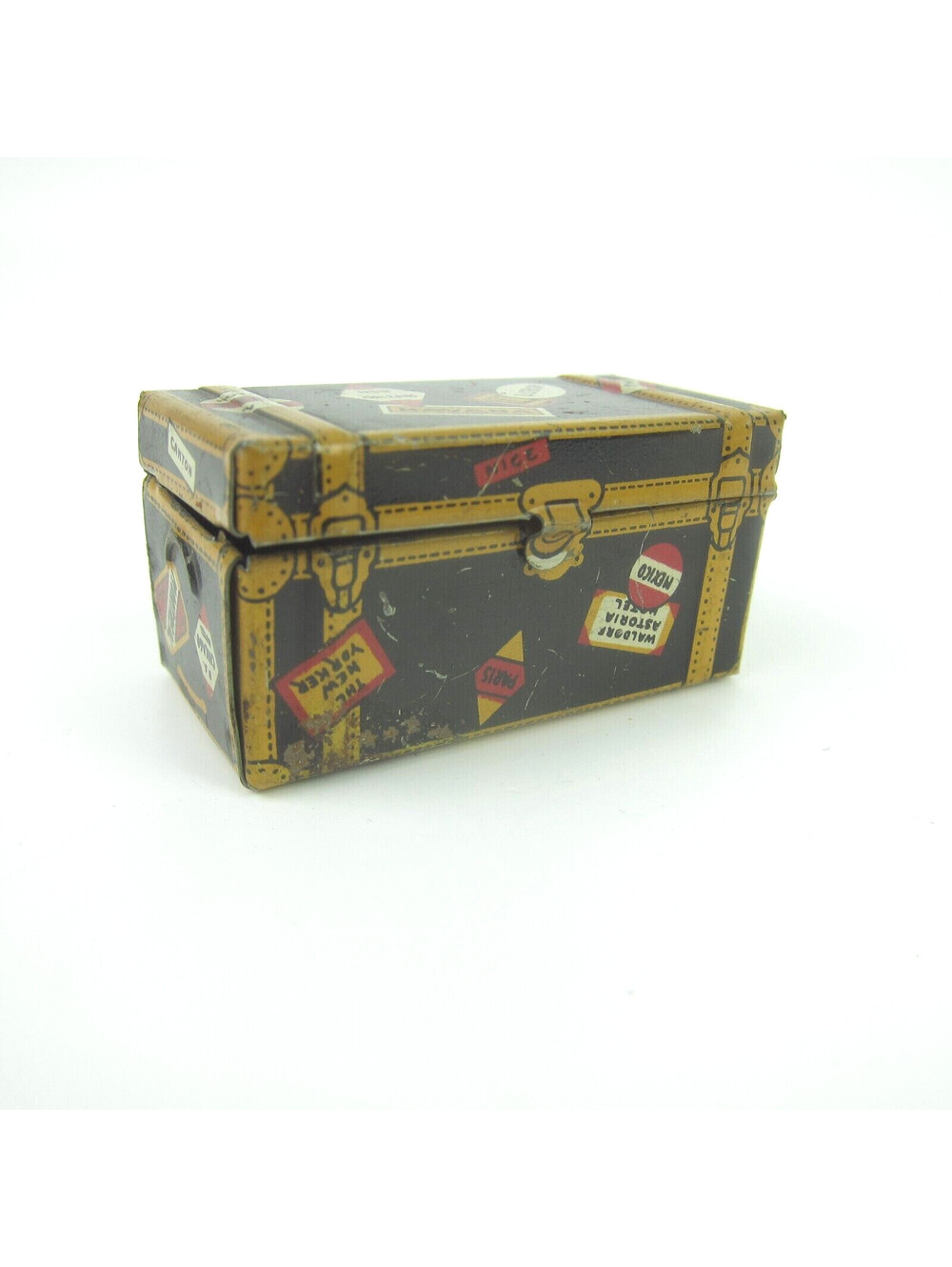 Vintage Marx Tin Litho Toy Miniature Travel Steamer Trunk Luggage Decals 1930s